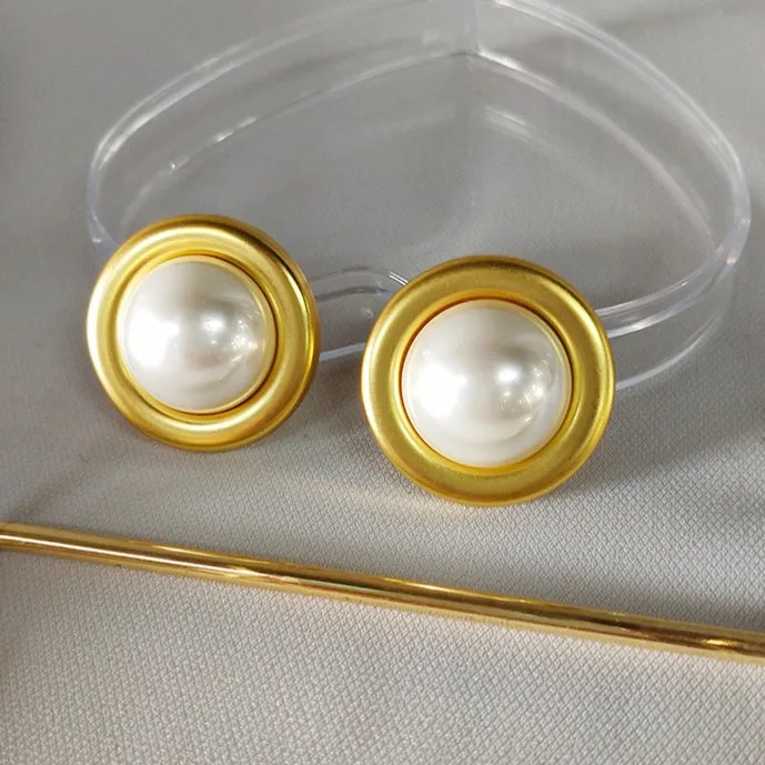 Large Pearl Earrings With Gold Bezel | Style No. 206