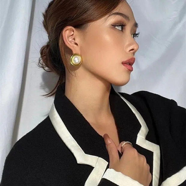 Large Pearl Earrings With Gold Bezel | Style No. 206