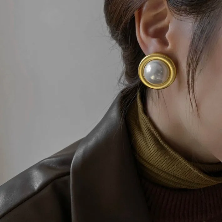 Large Pearl Earrings With Gold Bezel | Style No. 206