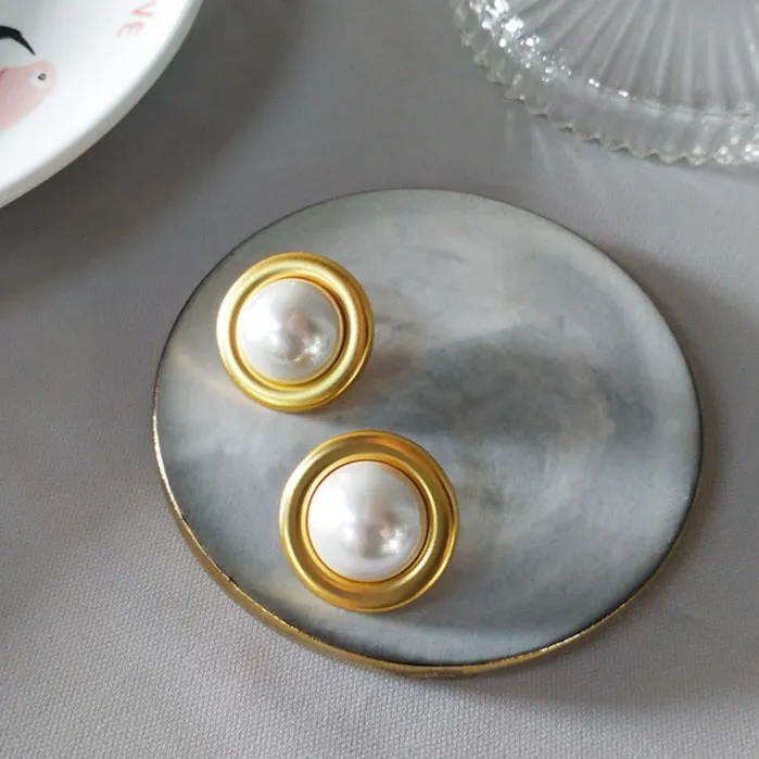 Large Pearl Earrings With Gold Bezel | Style No. 206
