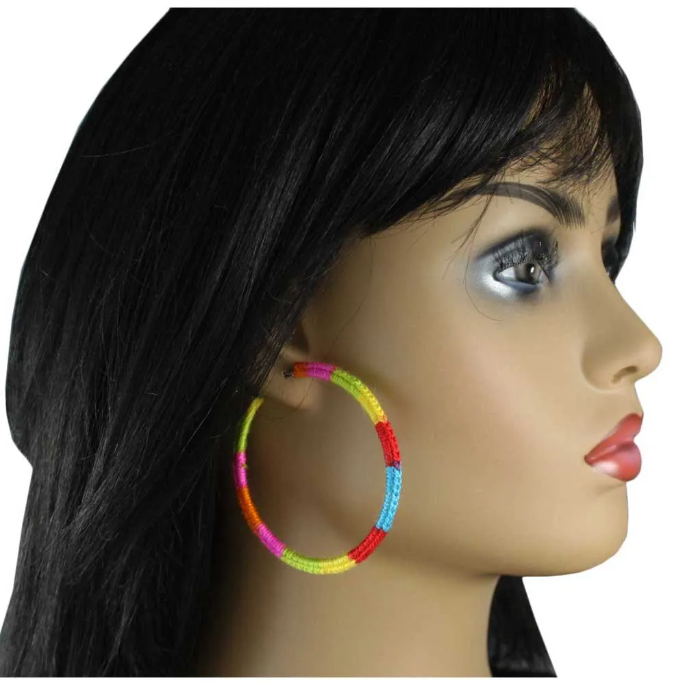 Large Rainbow Crochet Hoop Pierced Earring - STXE19