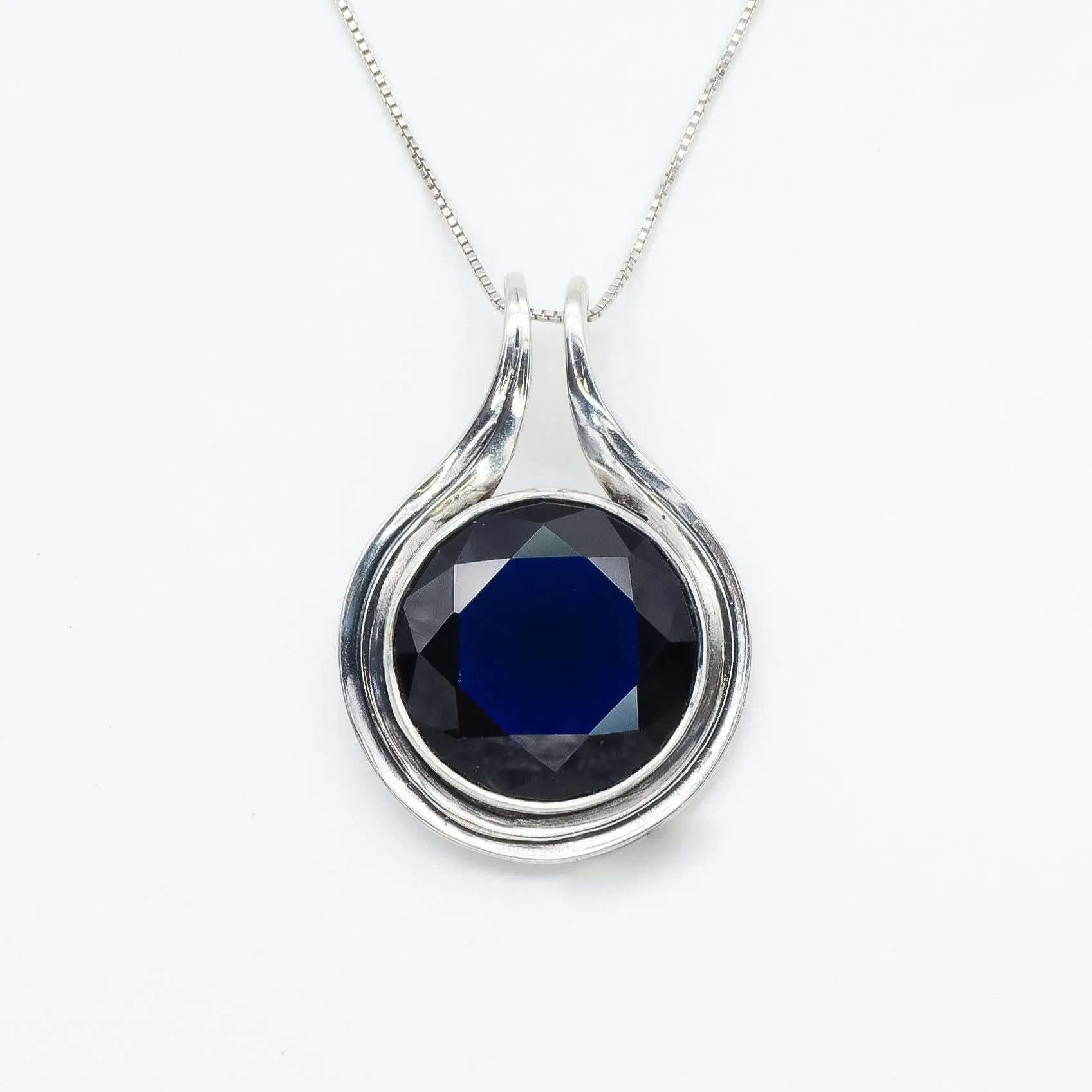 Large Sapphire Pendant - Round Vintage Necklace -  Sapphire Statement Necklace