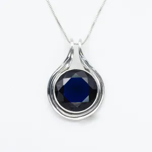 Large Sapphire Pendant - Round Vintage Necklace -  Sapphire Statement Necklace