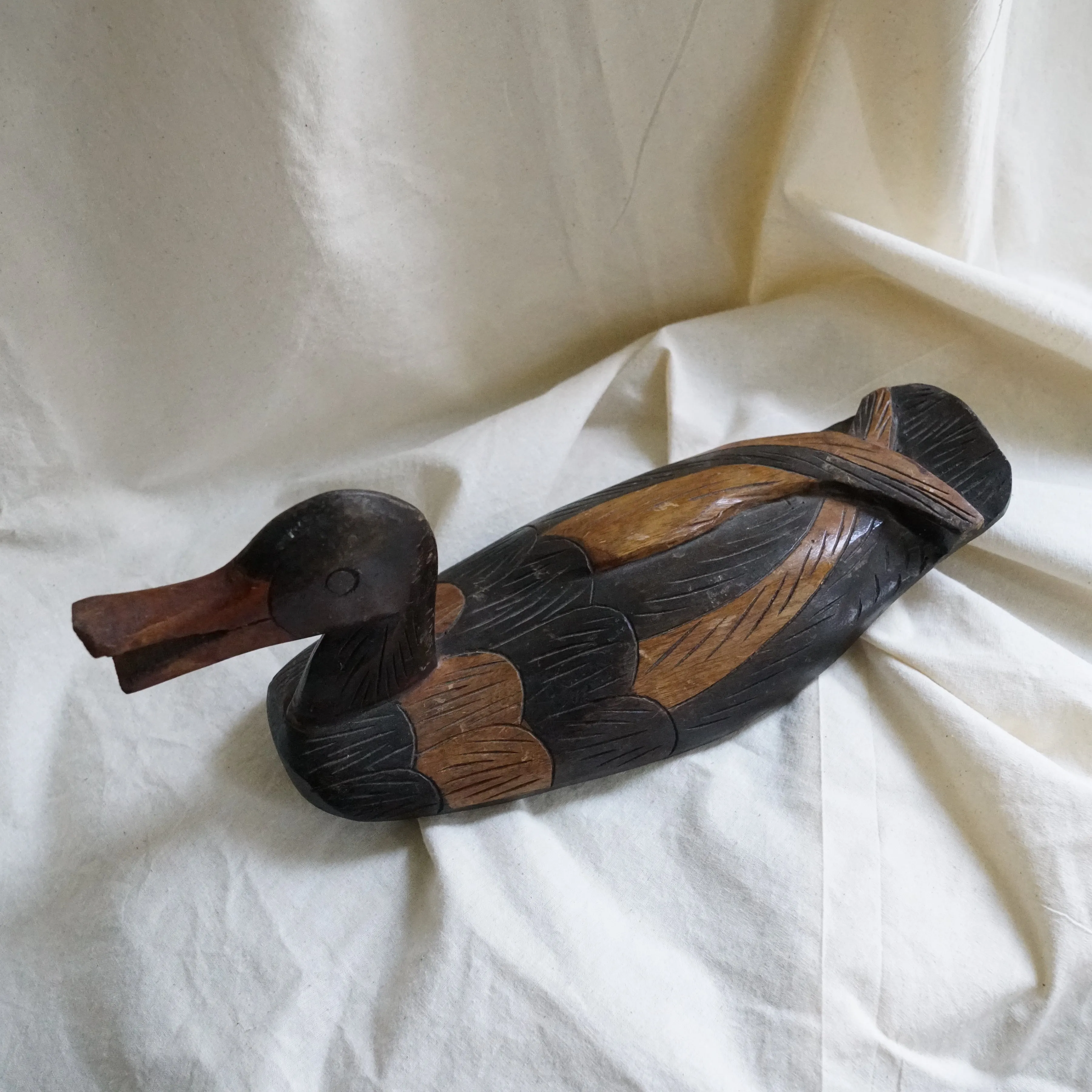 Large Vintage Carved Wooden Duck
