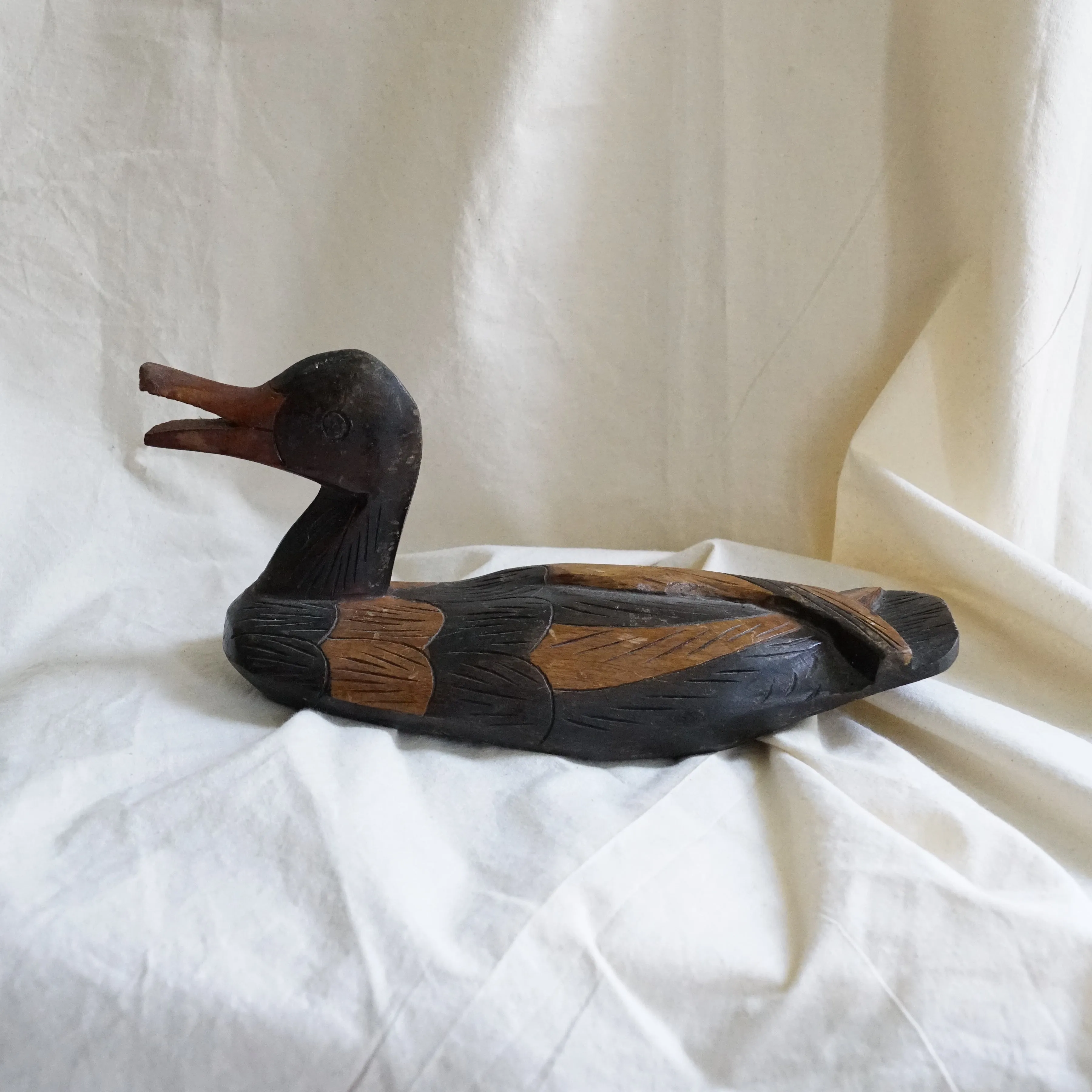 Large Vintage Carved Wooden Duck
