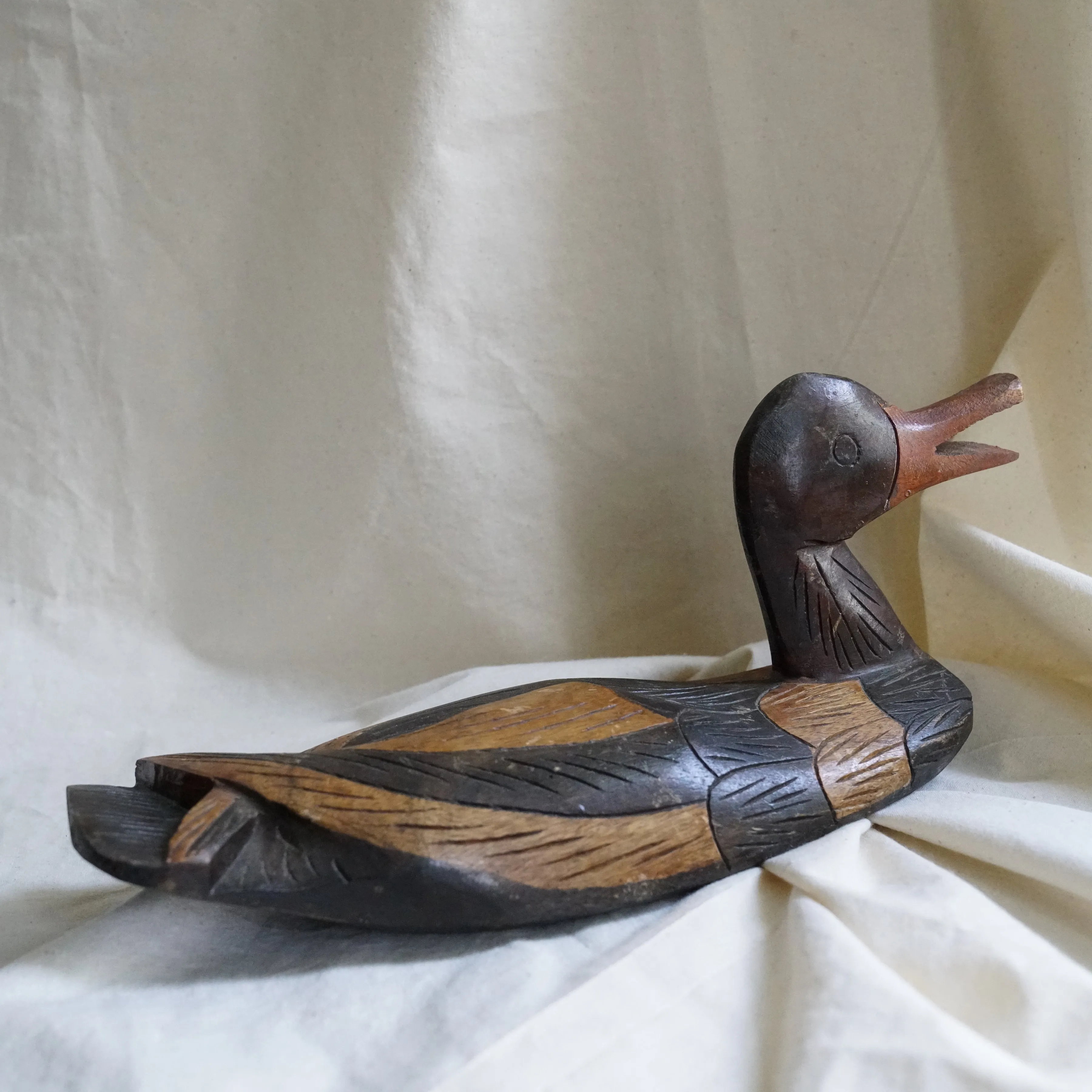Large Vintage Carved Wooden Duck
