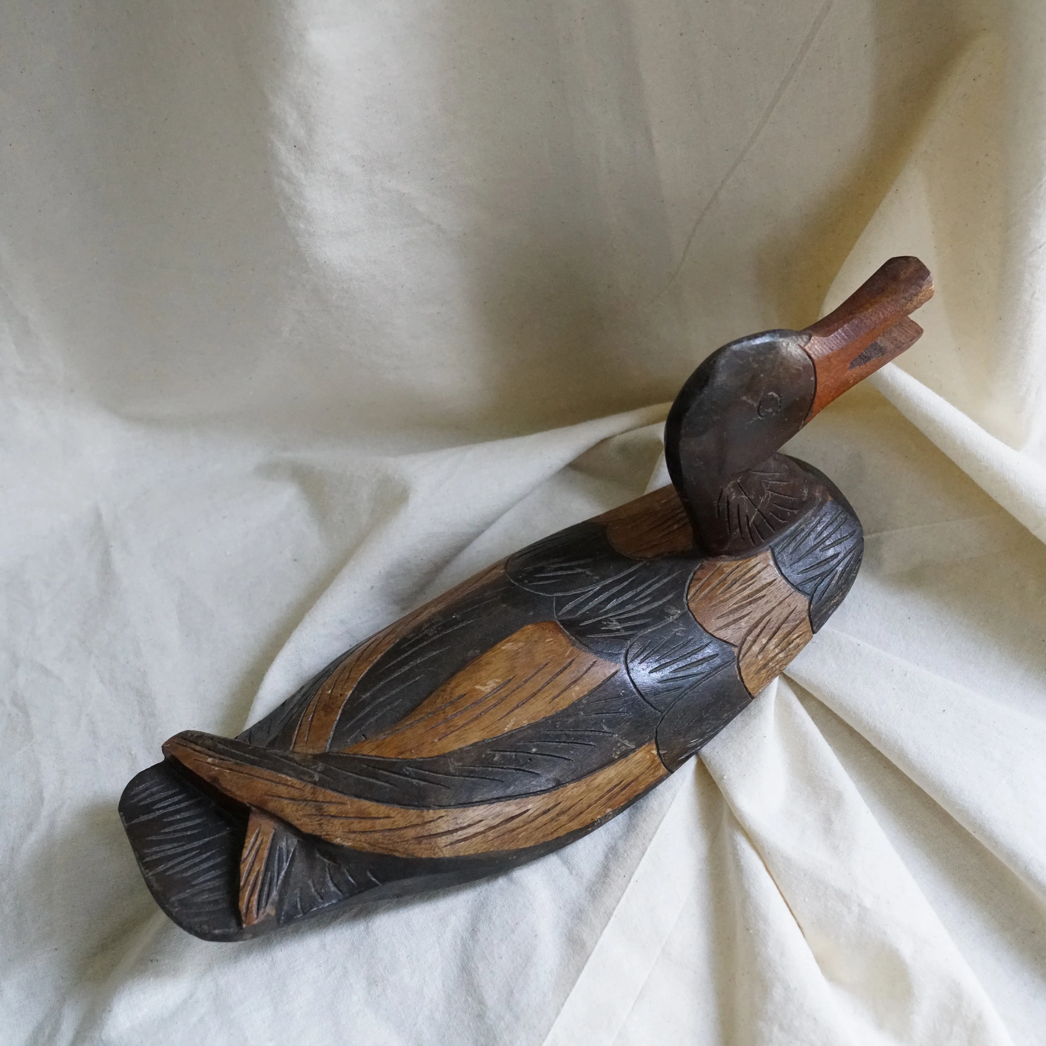 Large Vintage Carved Wooden Duck