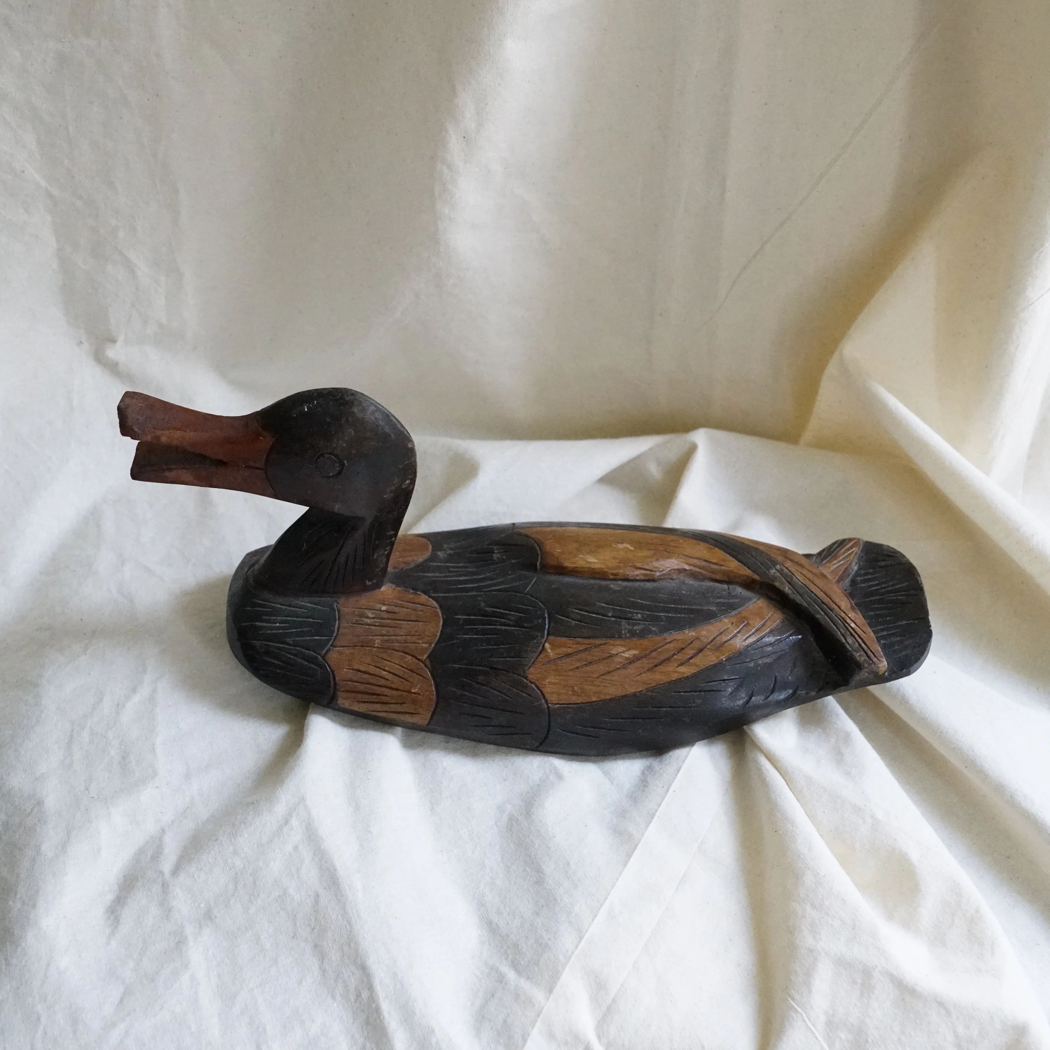 Large Vintage Carved Wooden Duck