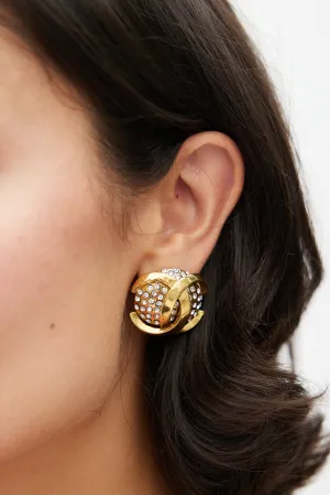 Late 1980s Gold CC & Rhinestone Clip On Earring