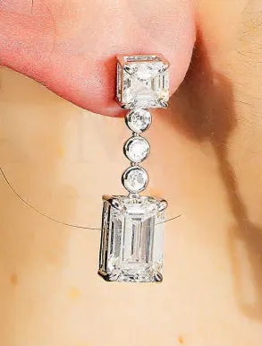 Launi 8 Carats Asscher & Emerald Cut Lab Grown Short Diamond Drop Earrings in 14K White Gold
