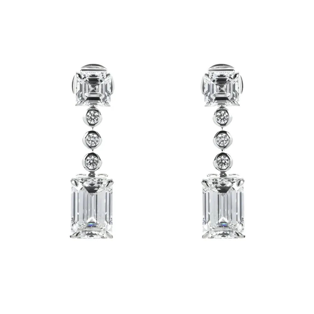 Launi 8 Carats Asscher & Emerald Cut Lab Grown Short Diamond Drop Earrings in 14K White Gold