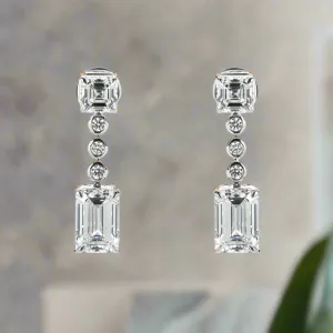 Launi 8 Carats Asscher & Emerald Cut Lab Grown Short Diamond Drop Earrings in 14K White Gold