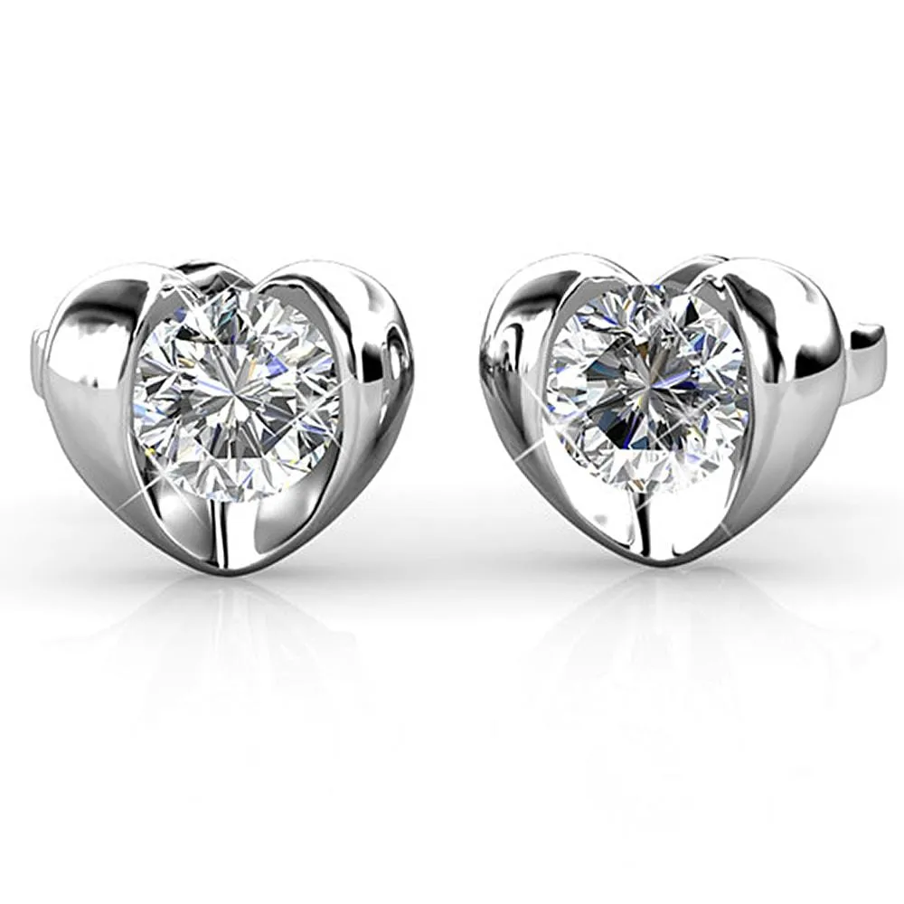 Lavish Heart Stud Earrings Embellished With SWAROVSKI Crystals