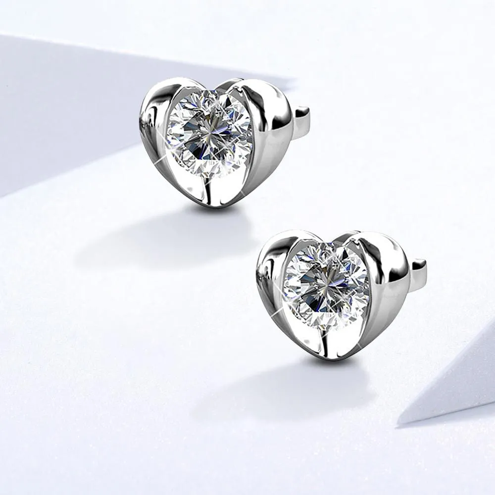 Lavish Heart Stud Earrings Embellished With SWAROVSKI Crystals