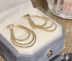 Layered Tassel Earrings, Layered Sequins Chain Tassel Earrings, Minimalist Bar Earrings with Chain Dangle Earrings, 18K Gold Plated Shiny Tassel Dangle Drop Earrings for Women (Golden)