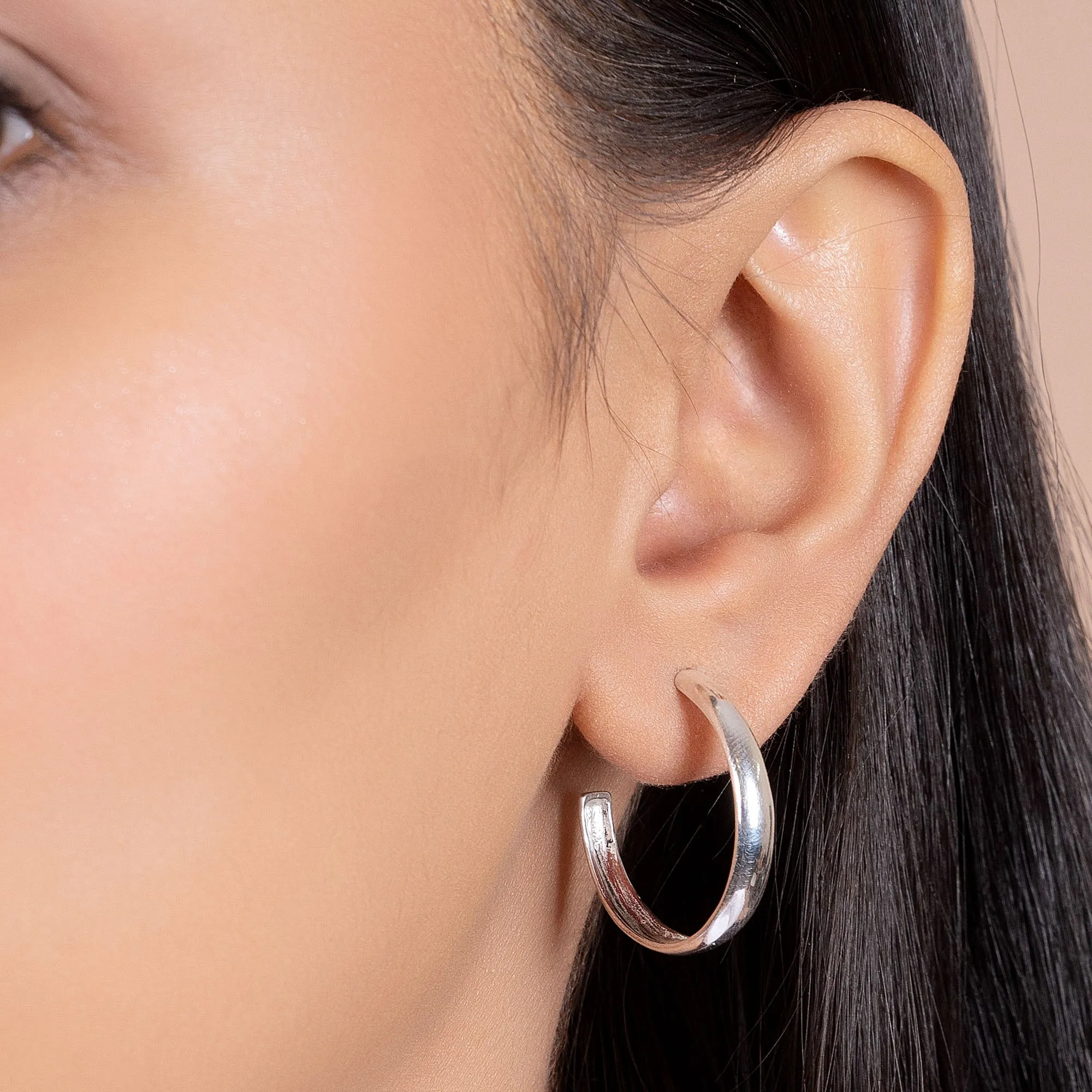 Lightweight Round Dome Hoop Huggie Earrings in Polished Sterling Silver 1 Inch