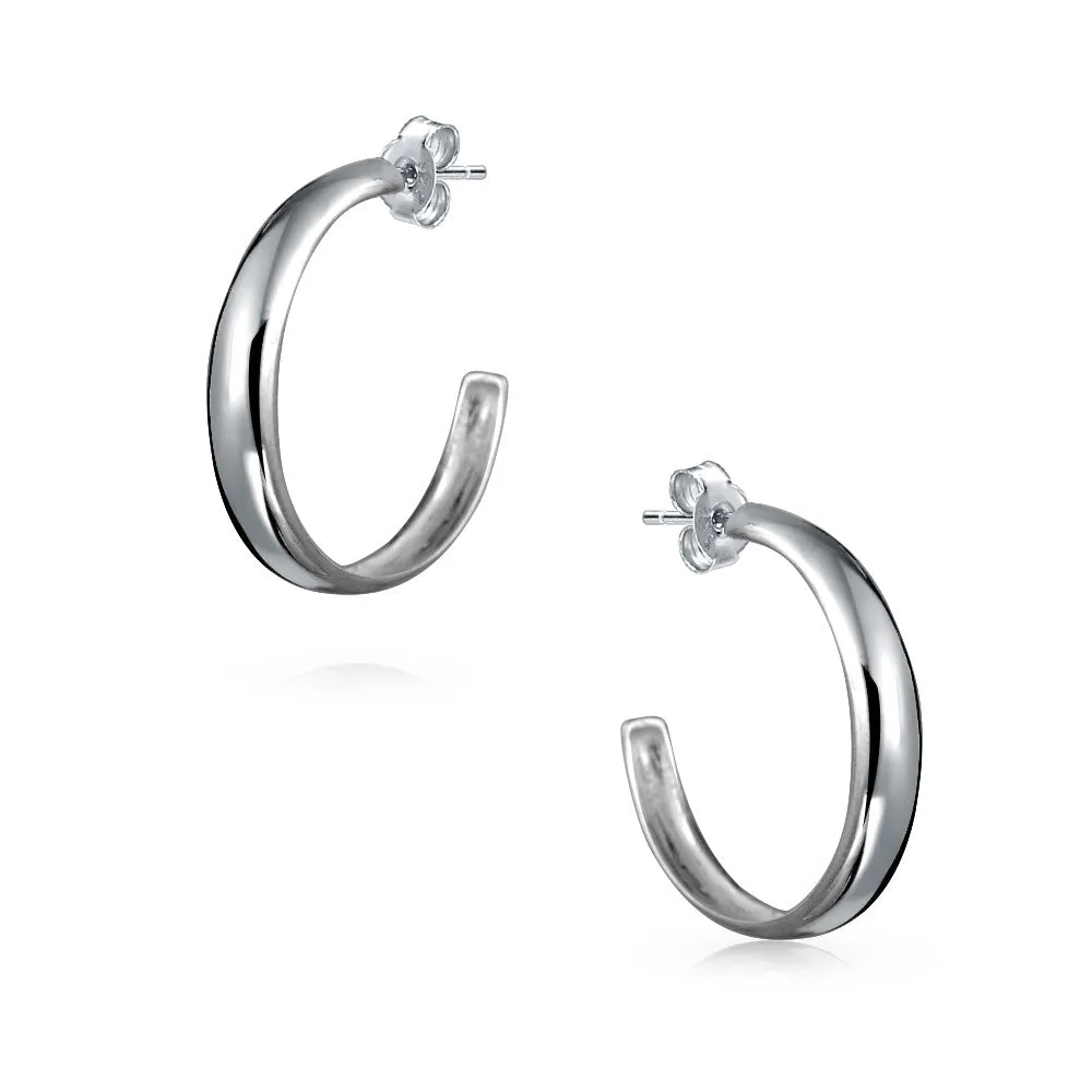 Lightweight Round Dome Hoop Huggie Earrings in Polished Sterling Silver 1 Inch