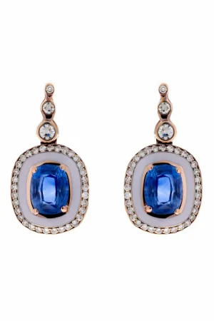 Lilac Enamel Blue Sapphire Earrings