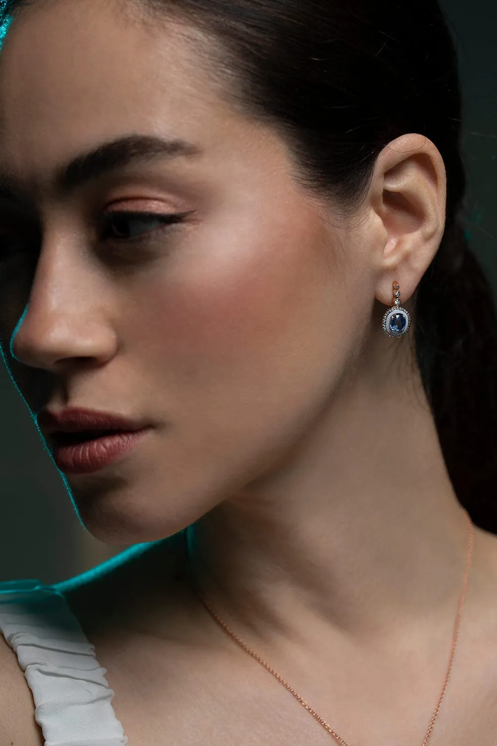 Lilac Enamel Blue Sapphire Earrings