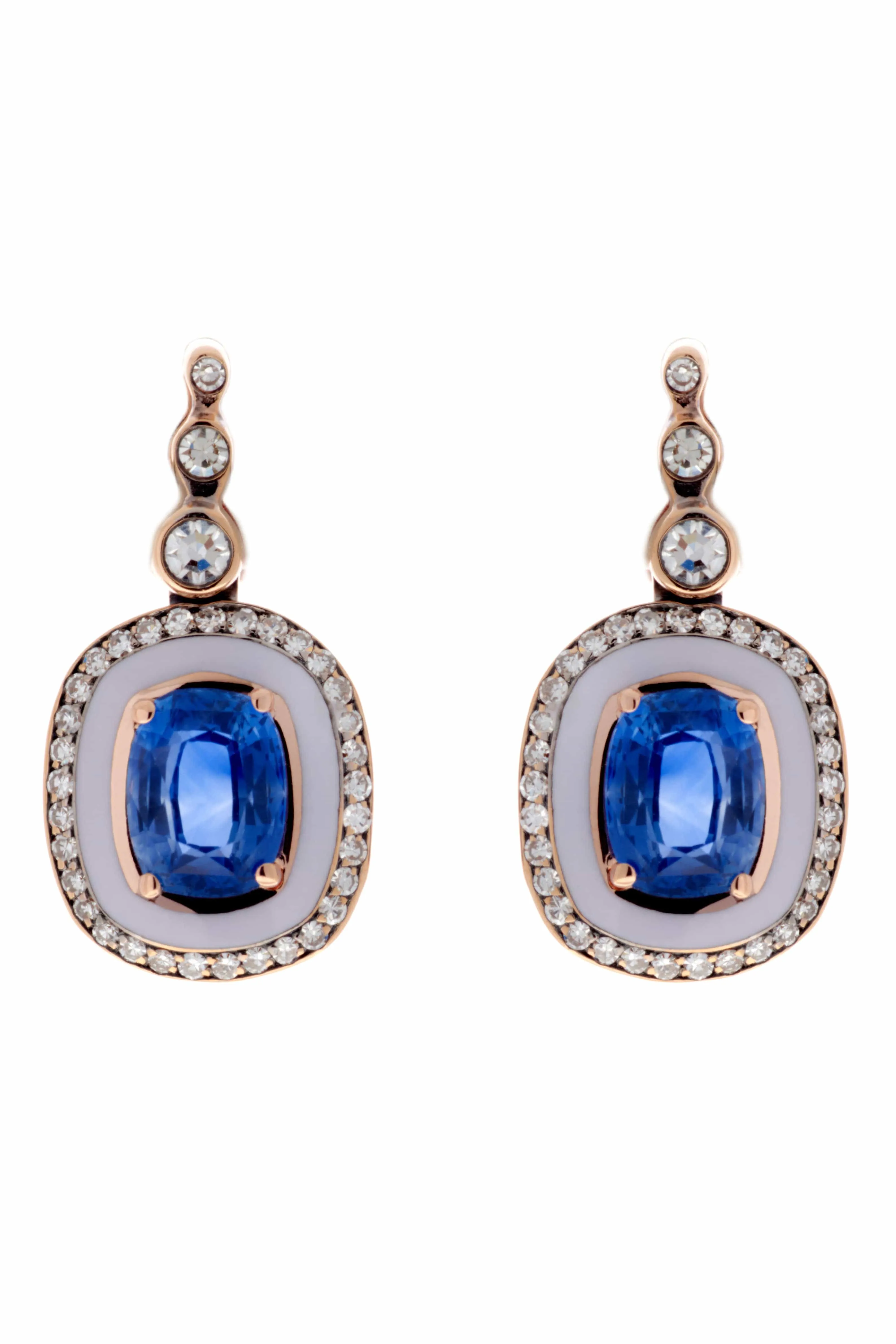 Lilac Enamel Blue Sapphire Earrings