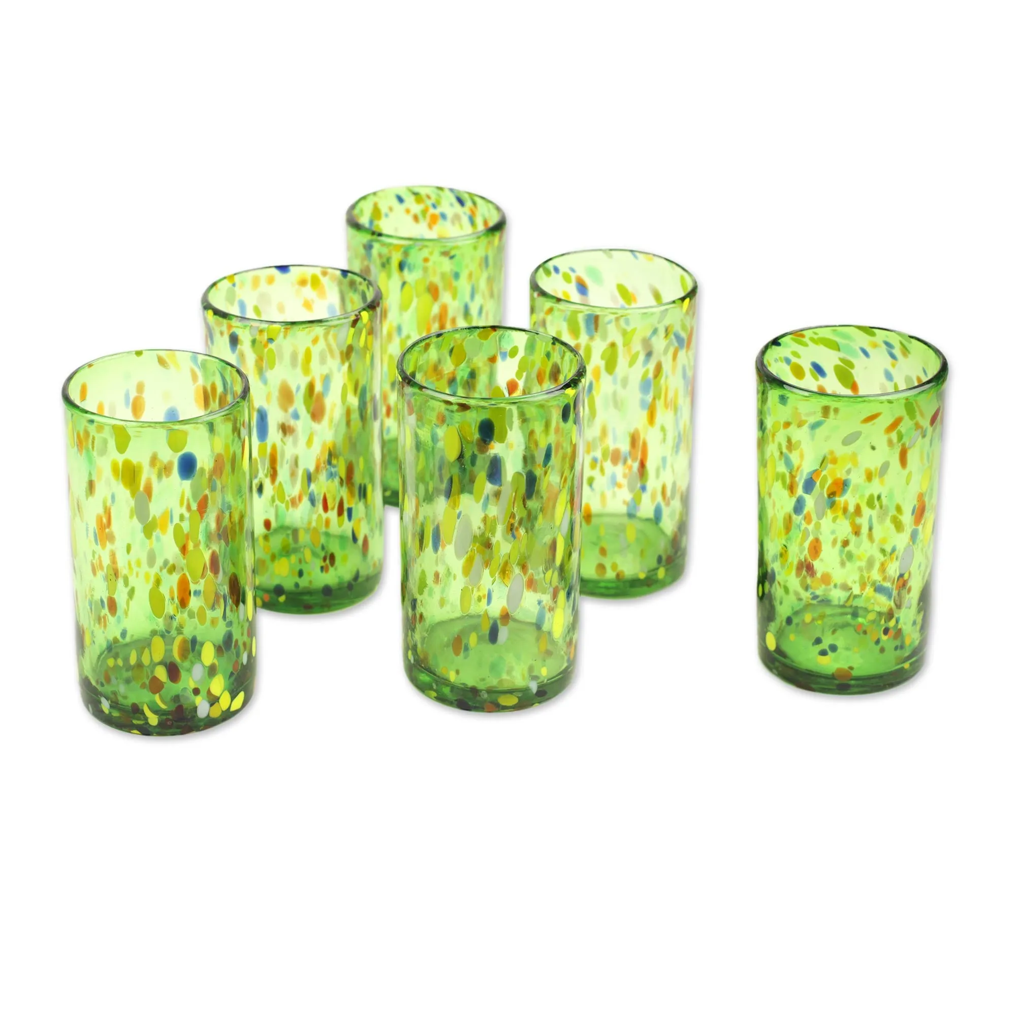 Lime Rainbow Raindrops Hand Crafted Blown Glass Tumblers (set of 6)