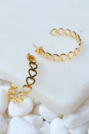 Linked Heart Shaped Hoop Earrings