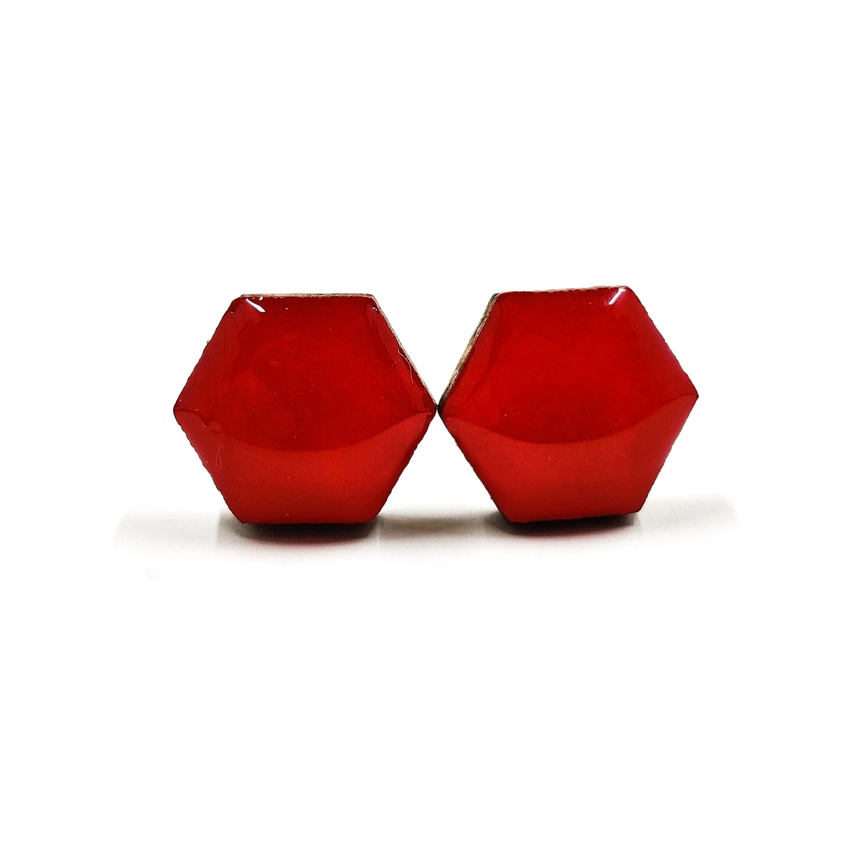 Lipstick Red Hexagon Stud Earrings by Candi Cove Designs