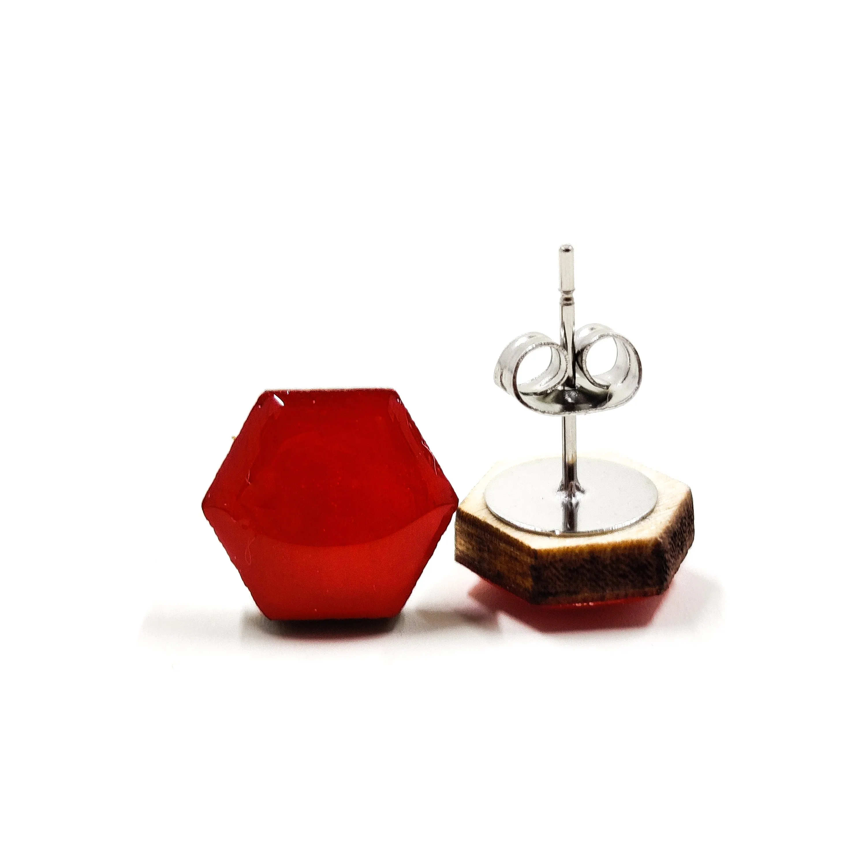 Lipstick Red Hexagon Stud Earrings by Candi Cove Designs