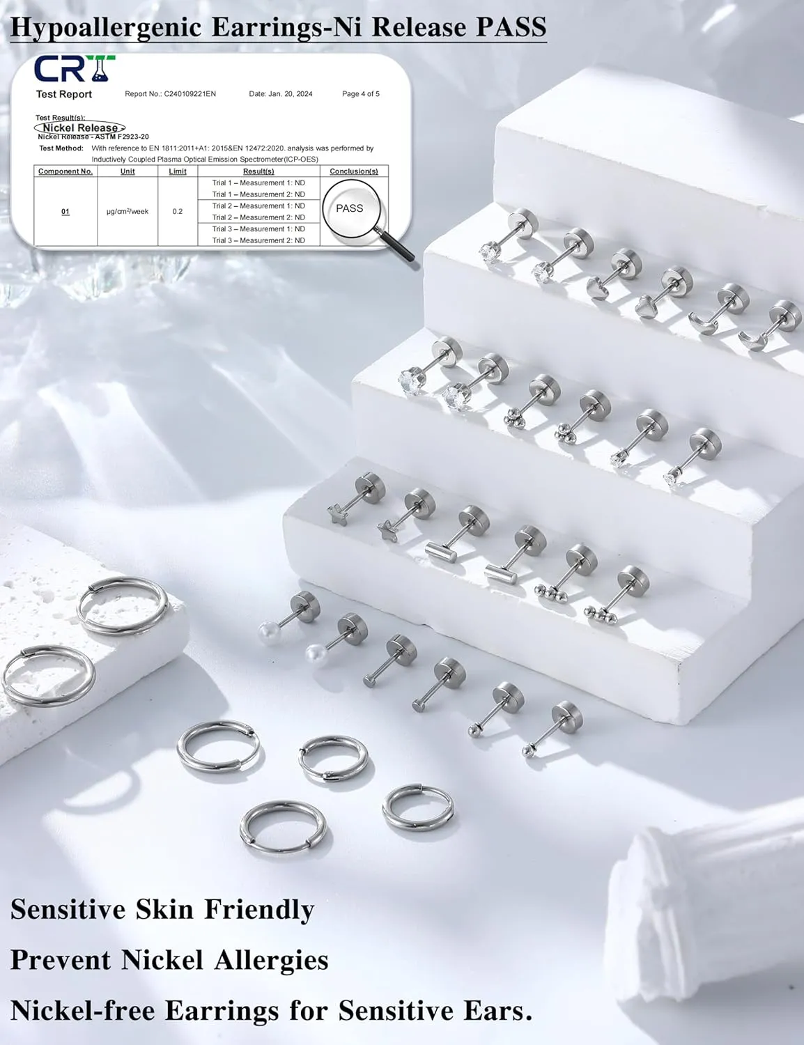 LOLIAS Small Hypoallergenic Flat Back Stud Earrings for Women Men 14K Gold Plated Surgical Stainless Steel Earring Sets Tiny Screw Back Cartilage Earring