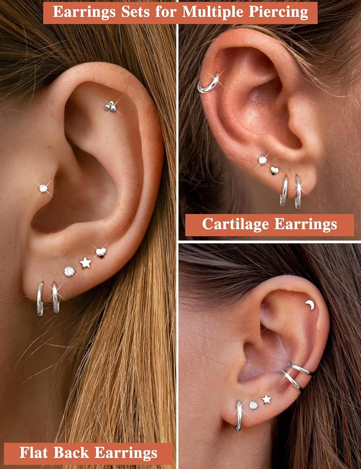 LOLIAS Small Hypoallergenic Flat Back Stud Earrings for Women Men 14K Gold Plated Surgical Stainless Steel Earring Sets Tiny Screw Back Cartilage Earring
