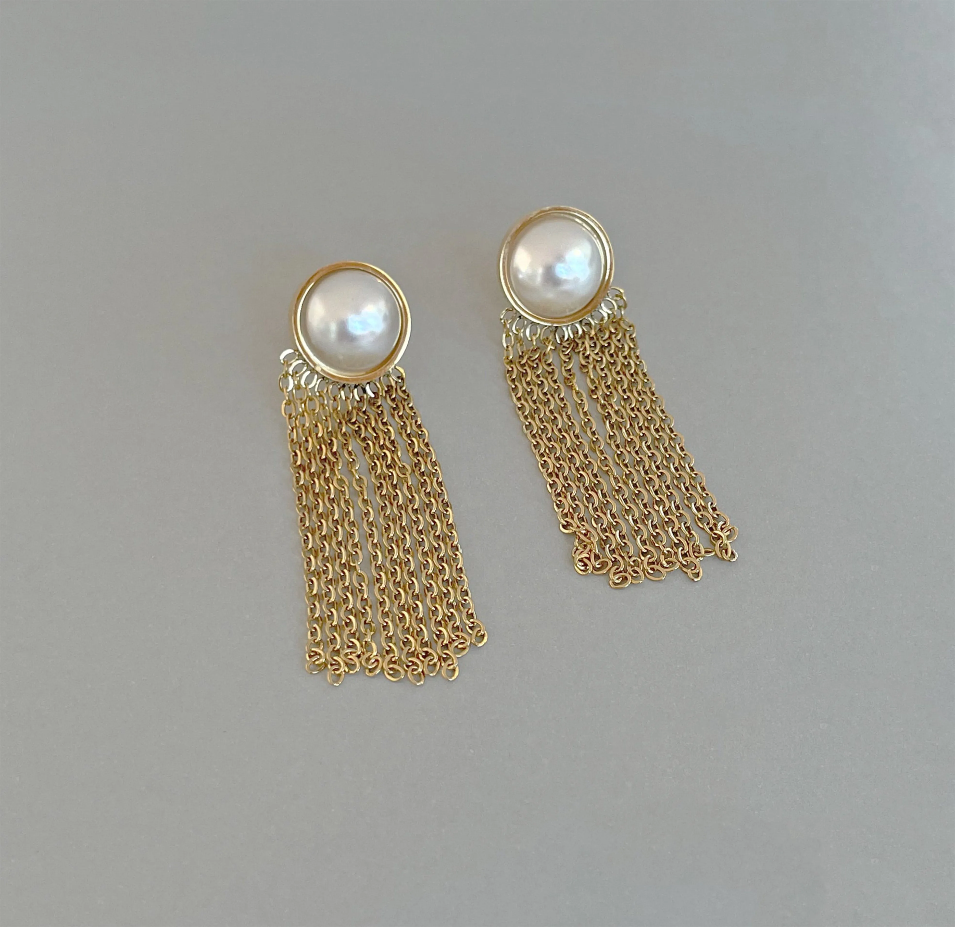 LOLITA GOLD PEARL TASSEL CHAIN EARRINGS