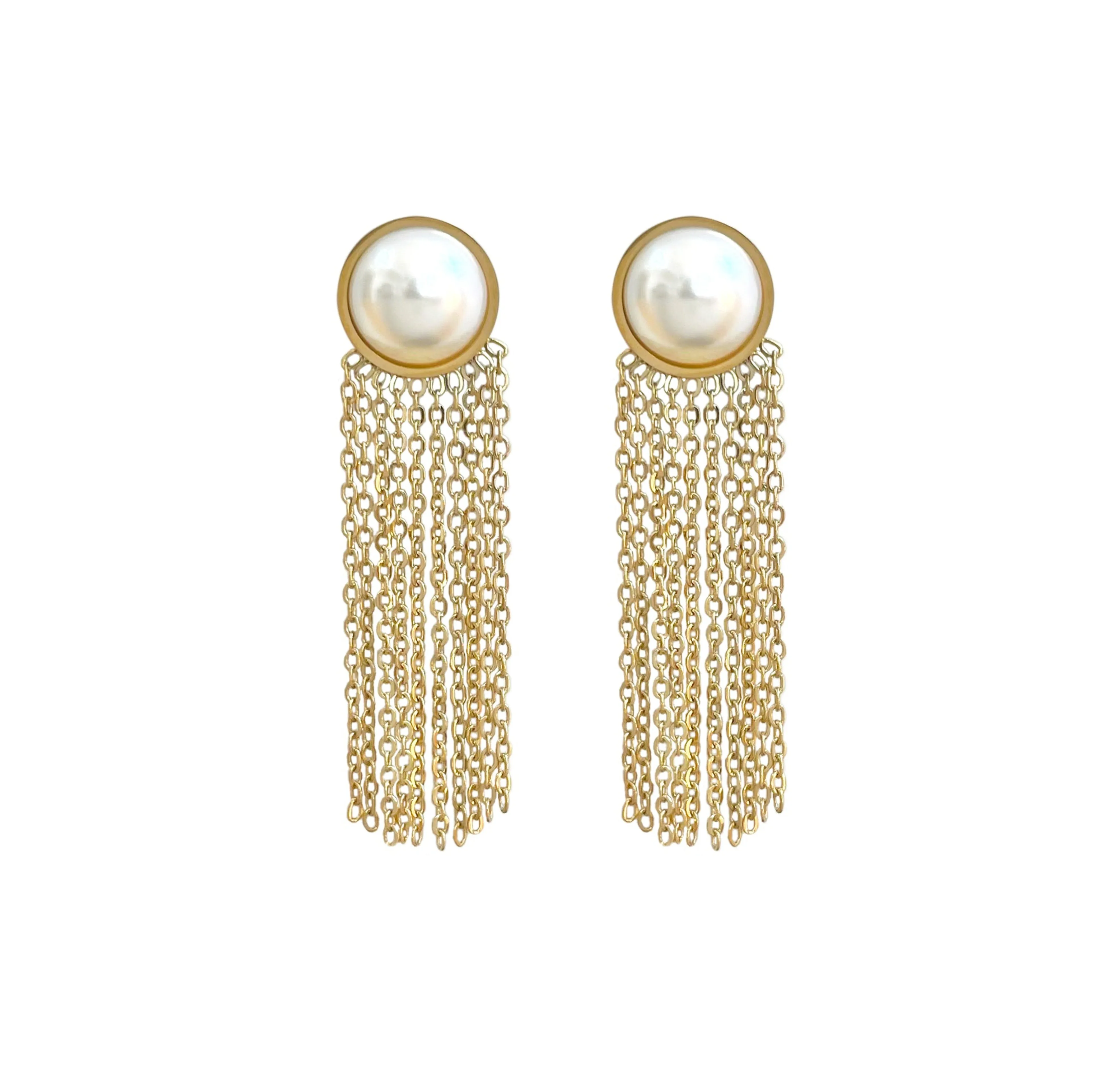 LOLITA GOLD PEARL TASSEL CHAIN EARRINGS