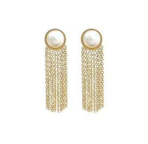 LOLITA GOLD PEARL TASSEL CHAIN EARRINGS