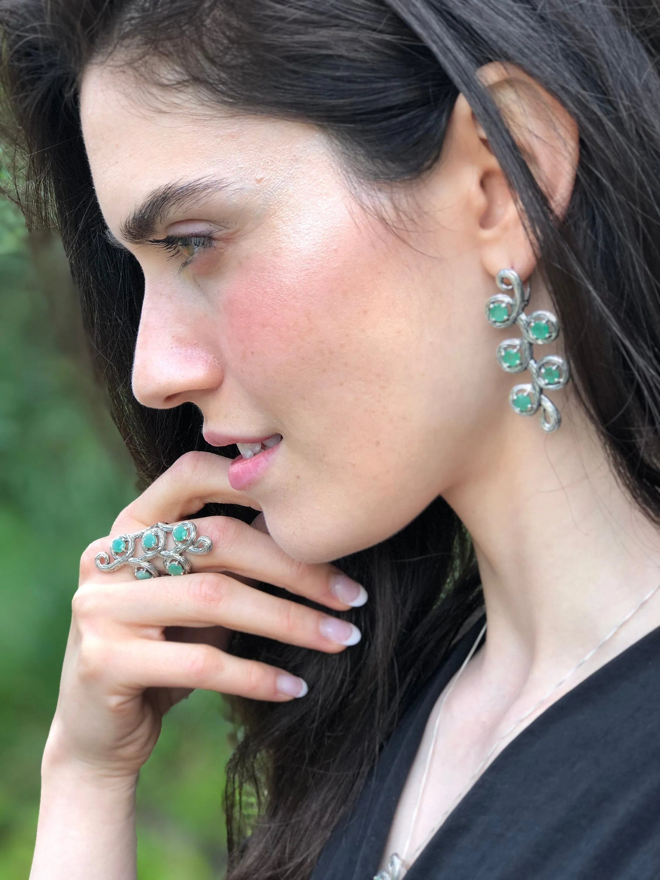 Long Emerald Ring - Genuine Emerald Ring - Vintage Statement Ring