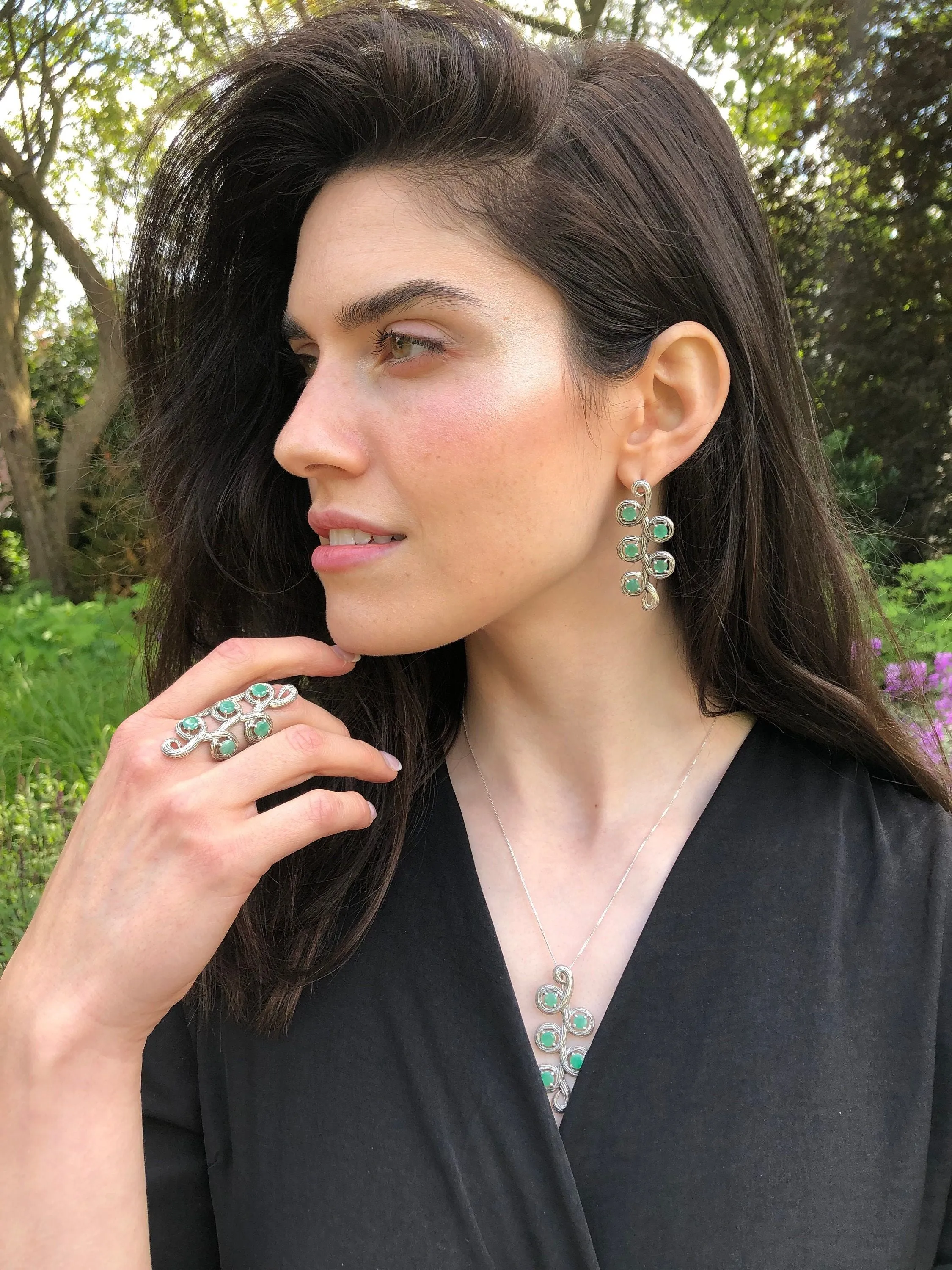 Long Emerald Ring - Genuine Emerald Ring - Vintage Statement Ring