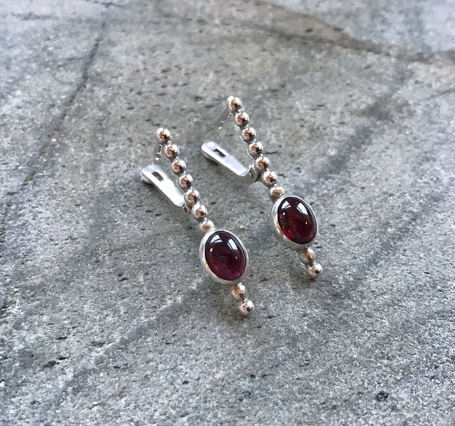 Long Garnet Earrings - Red Oval Earrings - Vintage Drop Earrings