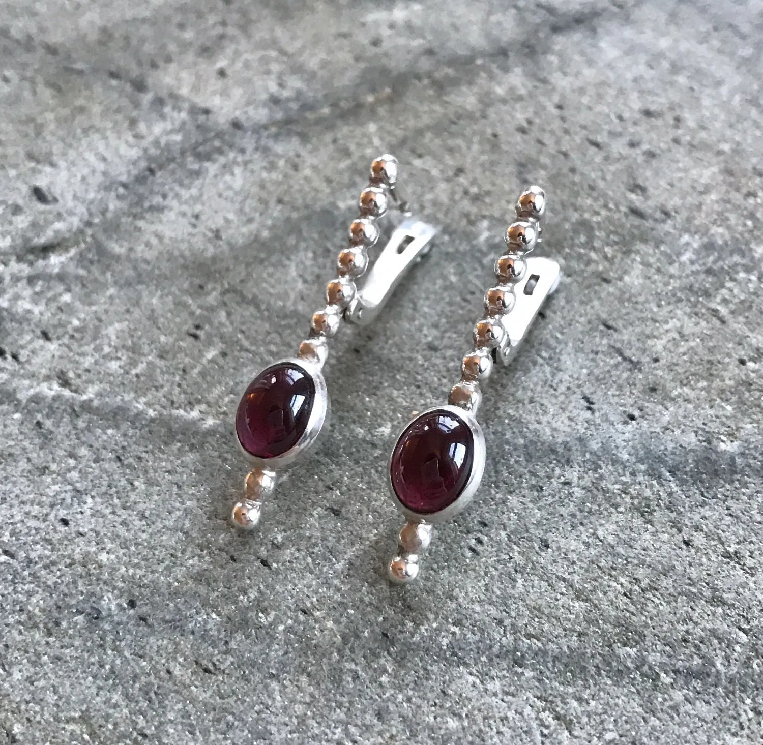 Long Garnet Earrings - Red Oval Earrings - Vintage Drop Earrings
