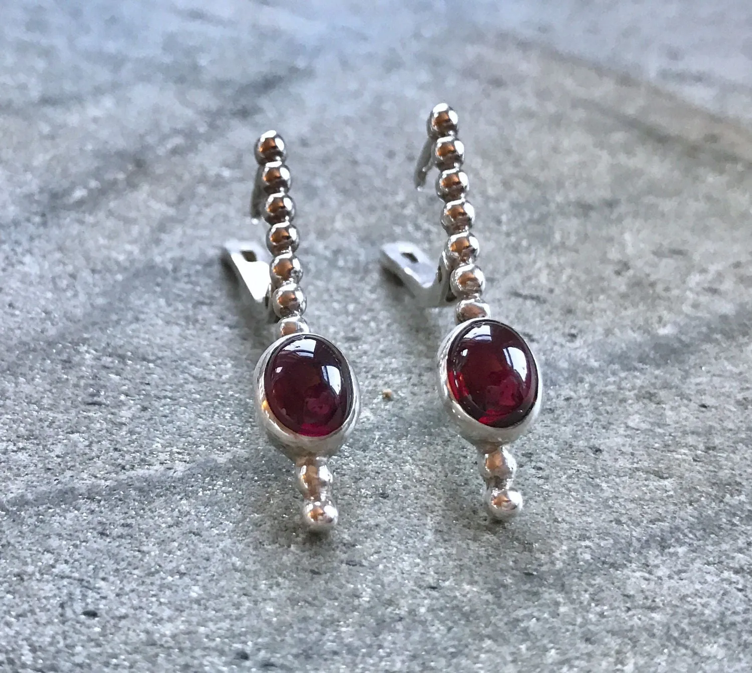 Long Garnet Earrings - Red Oval Earrings - Vintage Drop Earrings