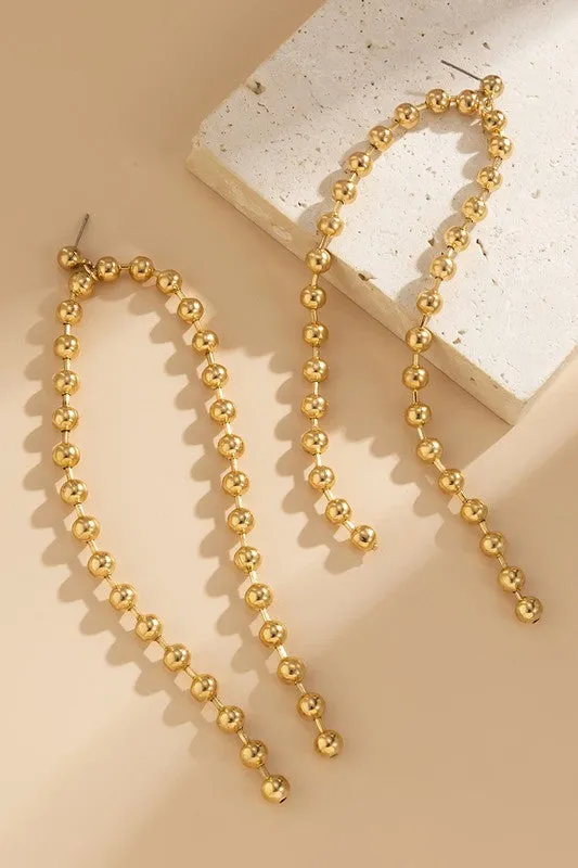 Long Gold Silver Beaded Drop Dangle Earrings