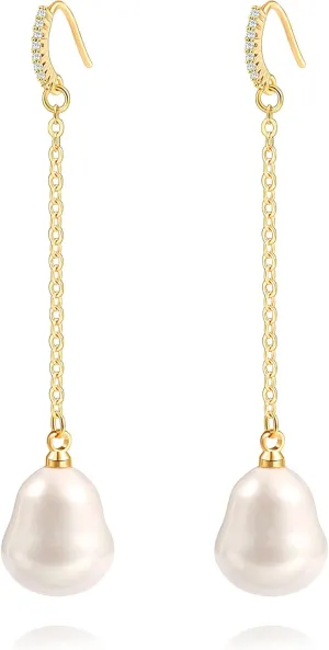 Long Pearl Dangle Earrings for Women 18K Gold Plated Long Dangle Drop Earrings Metal Chain Earrings Wedding Bridesmaid Jewelry