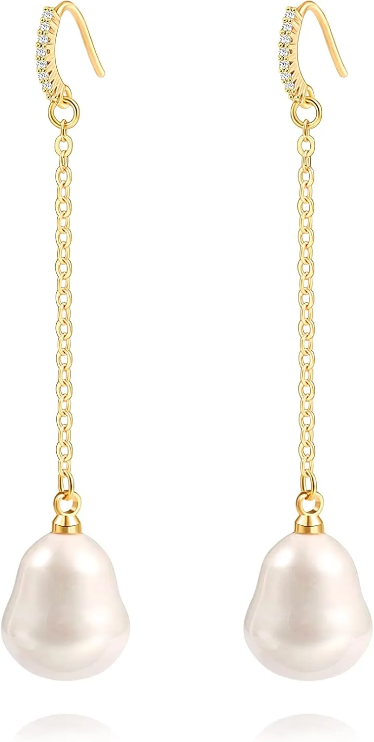Long Pearl Dangle Earrings for Women 18K Gold Plated Long Dangle Drop Earrings Metal Chain Earrings Wedding Bridesmaid Jewelry