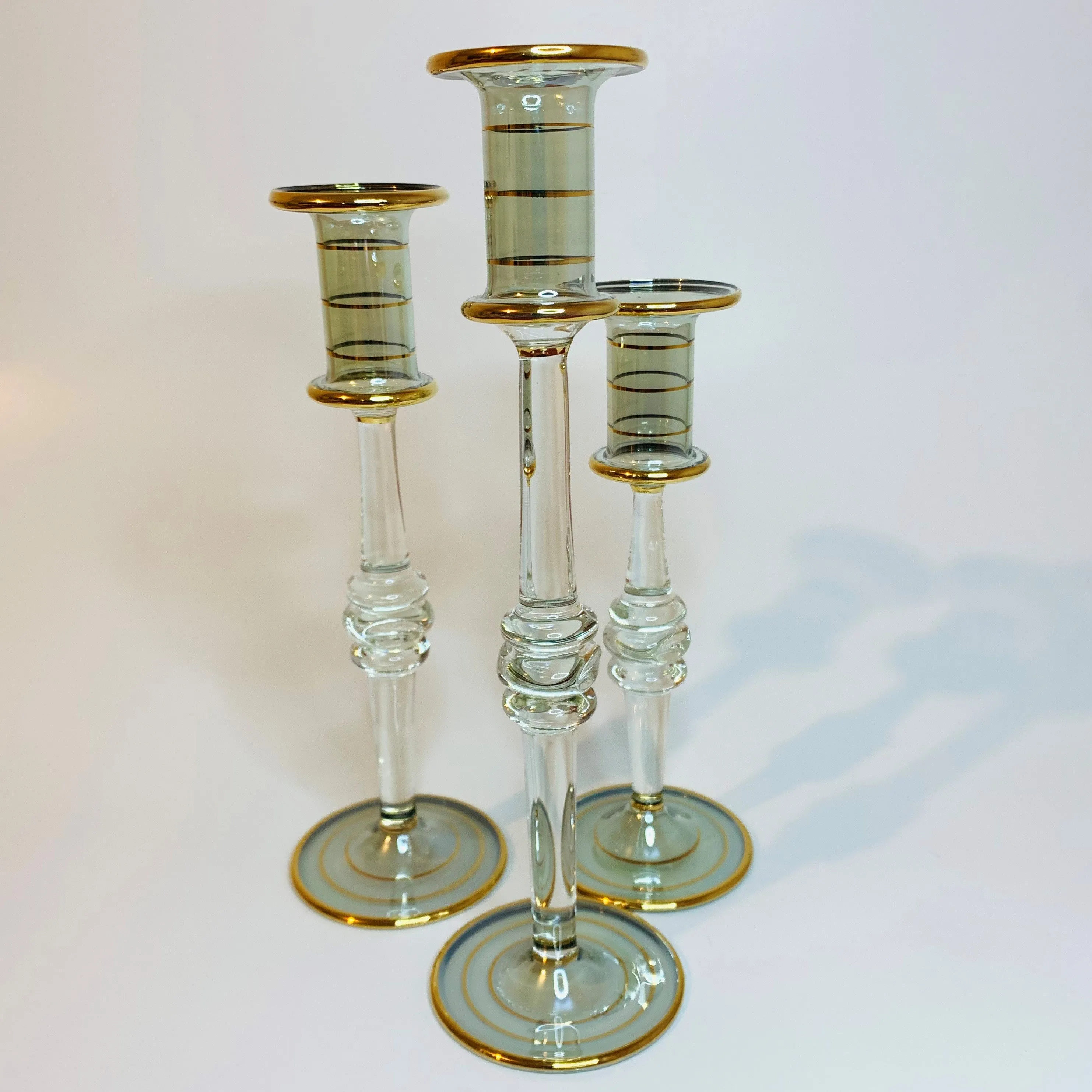 Long Stem Blown Glass Candle Holder - Green