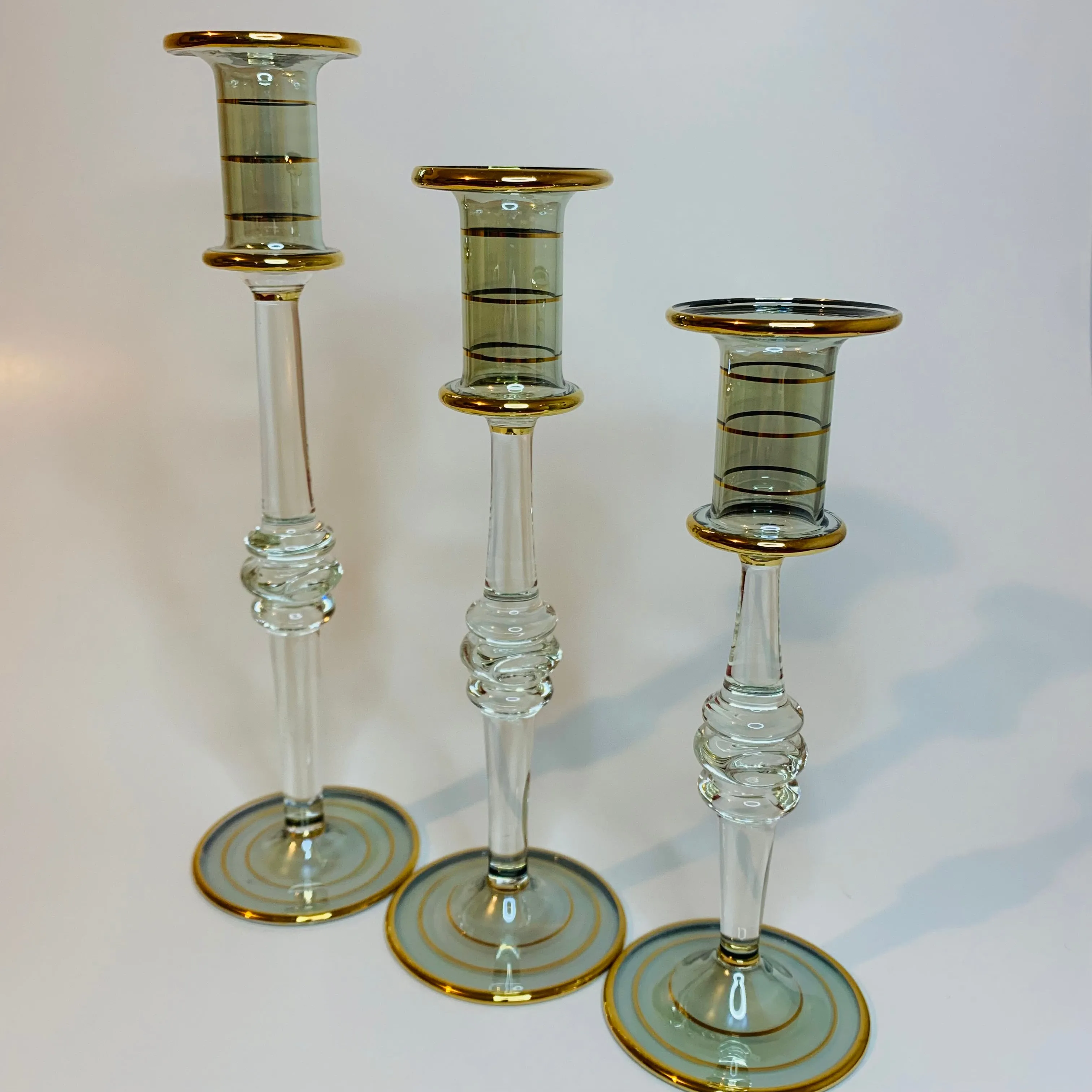 Long Stem Blown Glass Candle Holder - Green