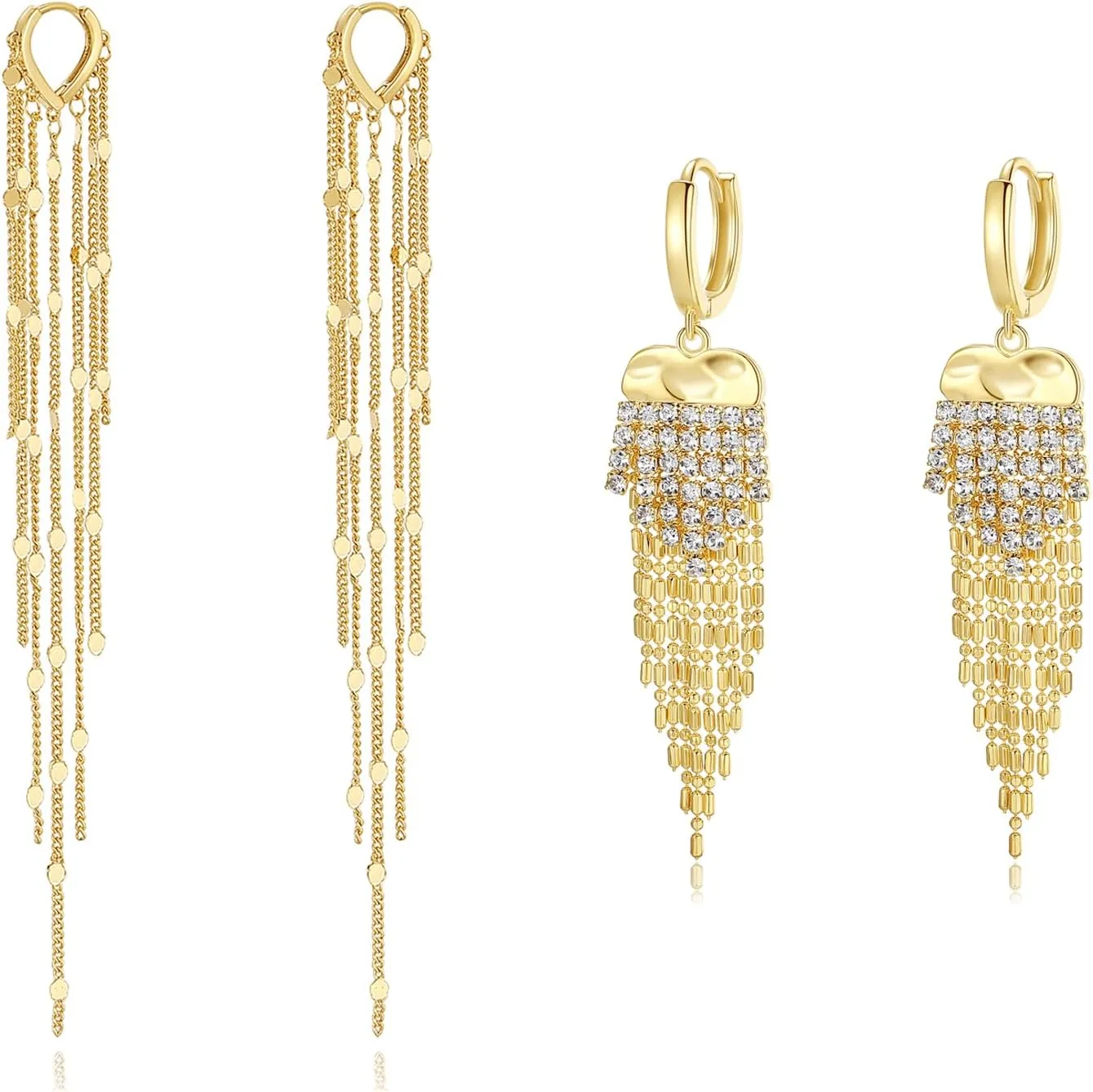 Long Tassel Earrings for Women, 18K Gold Plated Dangle Drop Chain Earrings, Statement Gold Fringe Earrings, Elegant Sparkly Hanging Earrings for Prom Bridal