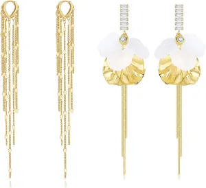 Long Tassel Earrings for Women, Women's Sparkling Flower Long Dangle Tassel Earrings, 18K Gold Plated Elegant Floral Jewelry for Prom Bridal