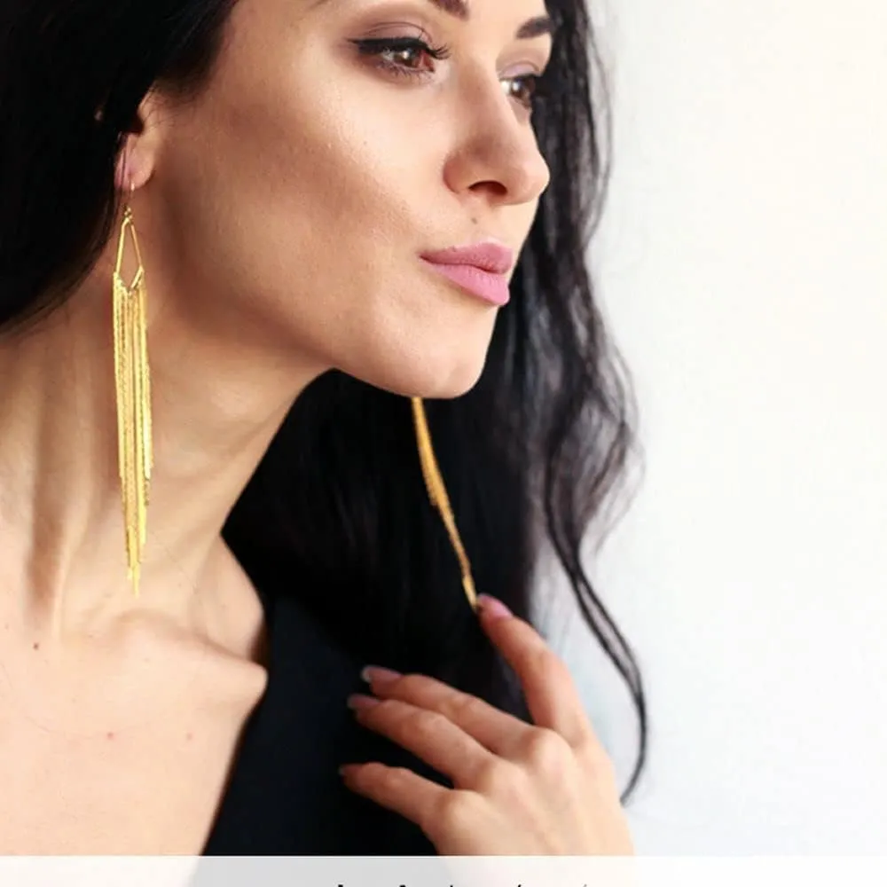 Long Tassel Earrings Gold Tassel Earrings for Women Gold Chain Drop Earrings Bride Earrings for Wedding Party New Year Jewelry Gifts