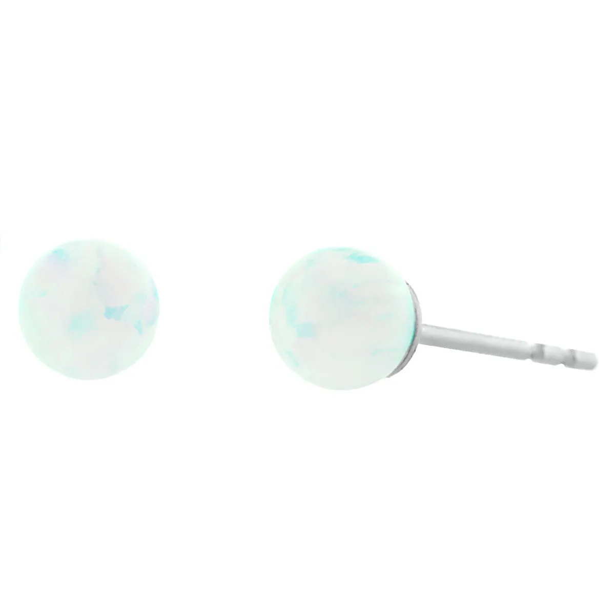 Lorraine: 4mm White Opal Ball Stud Post Earrings 925 Sterling Silver