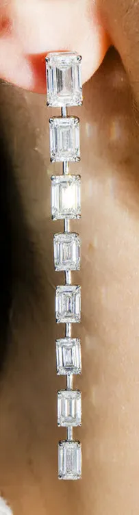 Luan 14 Carats Emerald Cut Lab Grown Diamond Graduated Drop Earrings in 14K White Gold