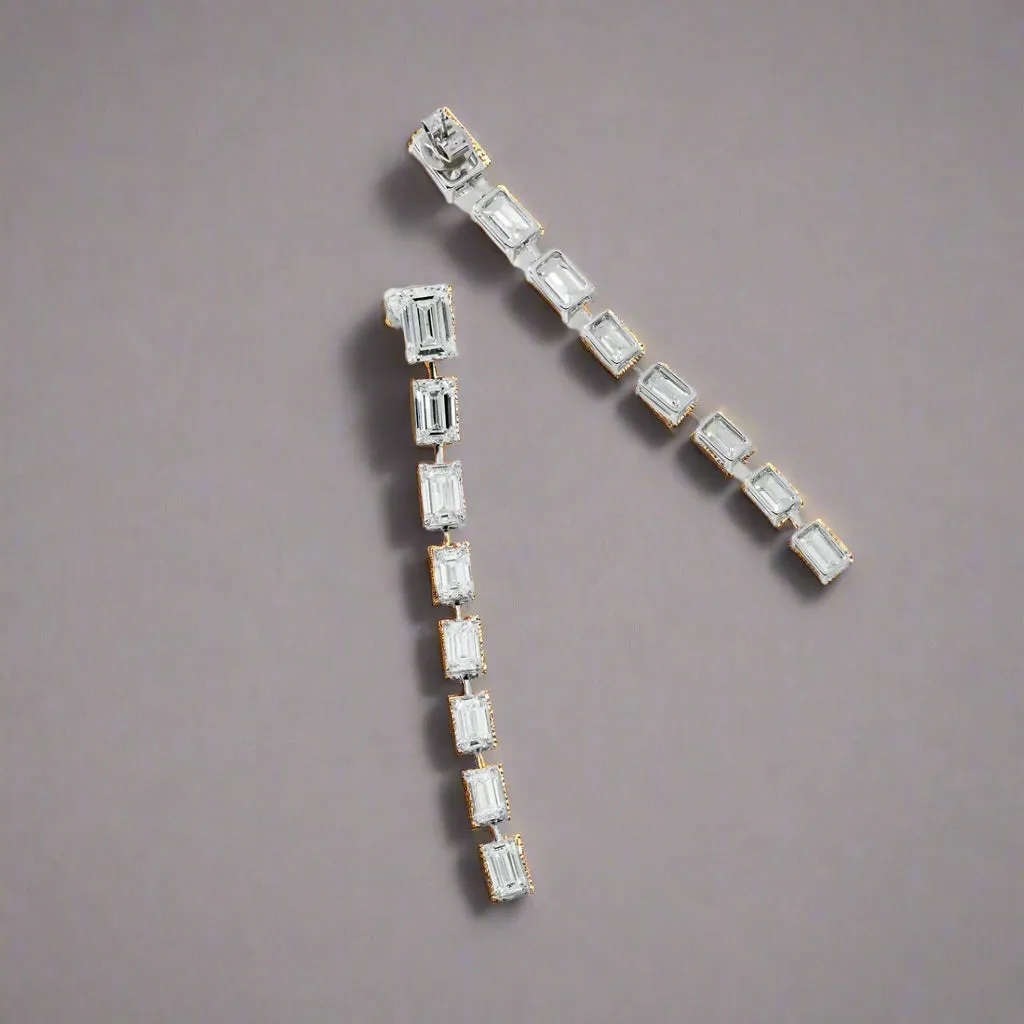 Luan 14 Carats Emerald Cut Lab Grown Diamond Graduated Drop Earrings in 14K White Gold