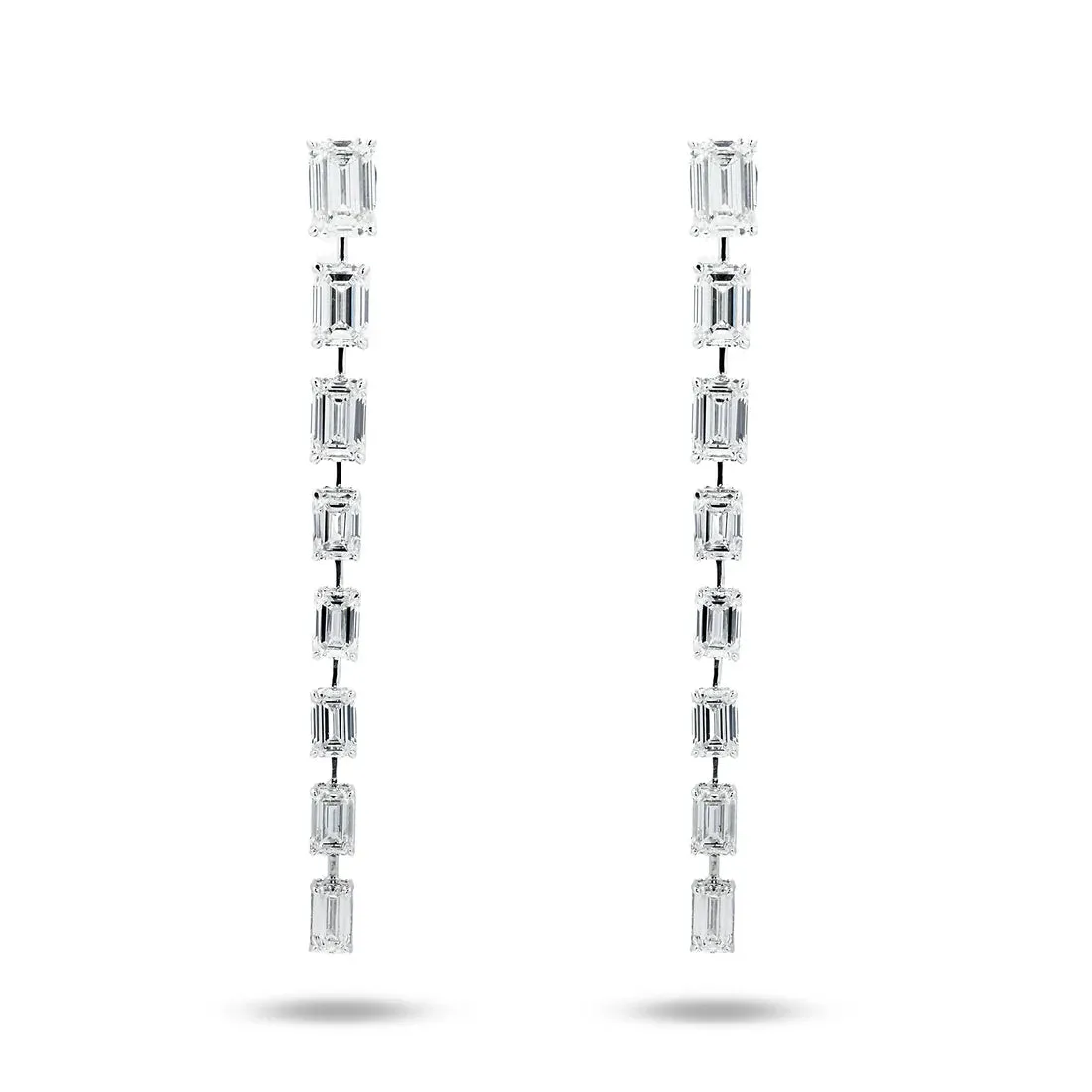 Luan 14 Carats Emerald Cut Lab Grown Diamond Graduated Drop Earrings in 14K White Gold